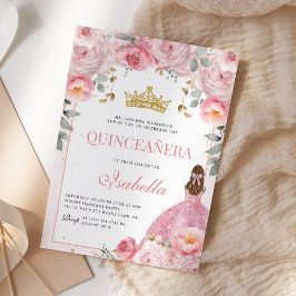 Convites Quinceanera Blush Dourada Princesa Rosa