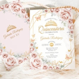 Convites Quinceanera Blush Dourado Rosa