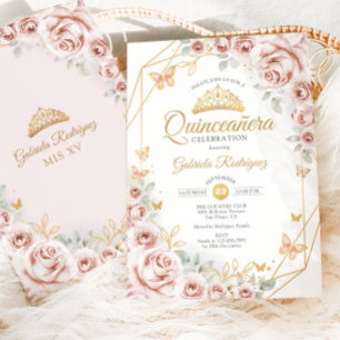 Convites Quinceanera Blush Dourado Rosa