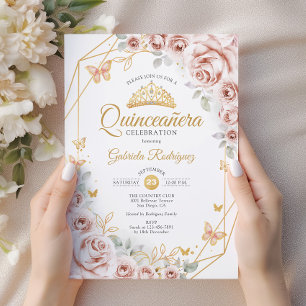 Convites Quinceanera Blush Dourado Rosa