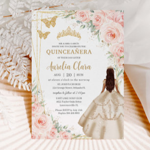 Convites Quinceanera Blush Floral Champagne Palhaço