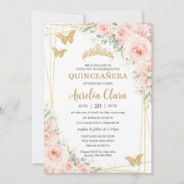 Convites Quinceanera Blush Floral Champange Borboletas