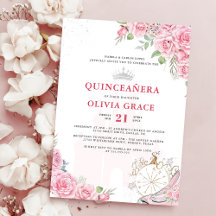 Quinceanera Blush Floral Cor-de-Prata Rosa