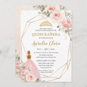 Convites Quinceañera Blush Floral Cor-de-Rosa - Ontem