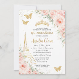 Convites Quinceañera Blush Floral Paris Eiffel Champagne