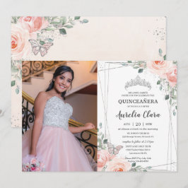 Convites Quinceañera Blush Floral Rosa, Rosa, Fotografia
