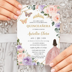 Convites Quinceañera Blush Lilac Púrpura Rosa 16º