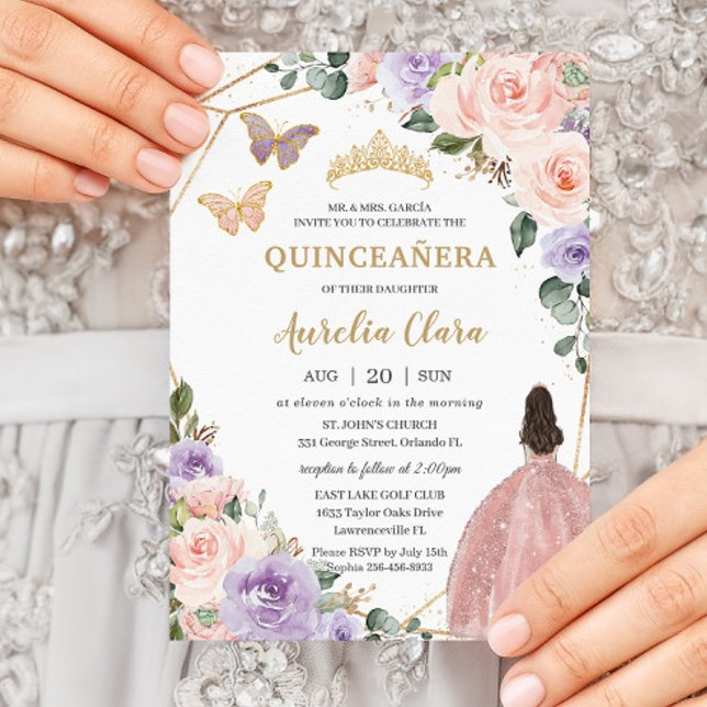 Convites Quinceañera Blush Lilac Púrpura Rosa 16º (Criador carregado)