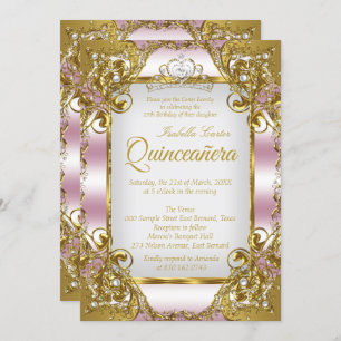 Convites Quinceanera Blush Pearl Ouro Cor-de-Rosa, Partido