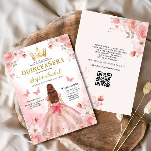 Convites Quinceañera Blush Pink Código QR Floral