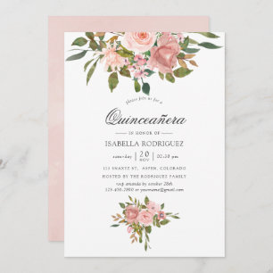 Convites Quinceañera Blush Pink e Rosa Dourada