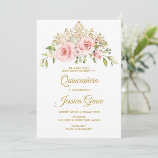 Convites Quinceanera Blush Pink Flowers, Mis Quince