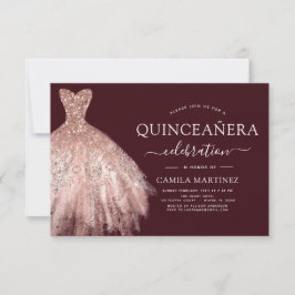 Convites Quinceanera Blush Pink - Rosa Dourado Burgundy