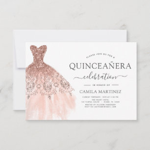 Convites Quinceanera Blush Pink - Rosa Dourado Glitter Spar