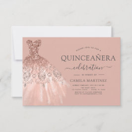 Convites Quinceanera Blush Pink - Rosa Dourado Glitter Spar