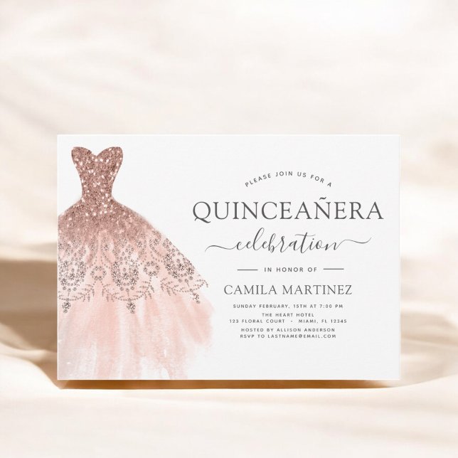 Convites Quinceanera Blush Pink - Rosa Dourado Glitter Spar (Criador carregado)