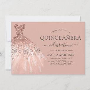 Convites Quinceanera Blush Pink - Rosa Dourado Glitter Spar