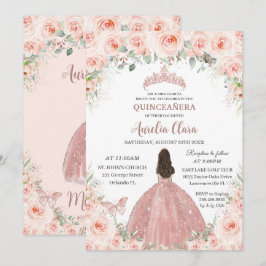 Convites Quinceañera Blush Pink Rosa Floral Dourada Princes