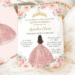 Convites Quinceañera Blush Pink Rosa Floral Dourada Princes<br><div class="desc">Personalize este adorável convite da quinceañera com uma redação simples e rápida,  basta pressionar o botão personalizá-lo para reorganizar e formatar o estilo e a colocação do texto. Itens correspondentes disponíveis no repositório! c) O Feliz Cat Studio</div>