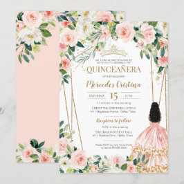 Convites Quinceanera Blush Pink Rose Dourada, garota de pal