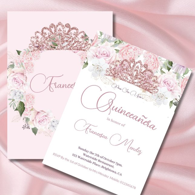 Convites Quinceanera Blush Pink Watercolor Floral (Criador carregado)