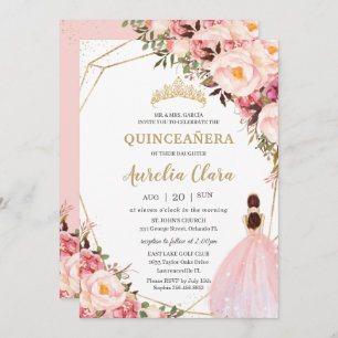 Convites Quinceañera Blush Rosa Dourada