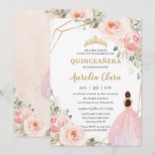Convites Quinceañera Blush Rosa Mis Quince Anos Inv