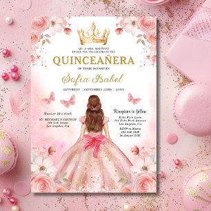 Convites Quinceañera Blush Rosa Rosa Floral Borboleta