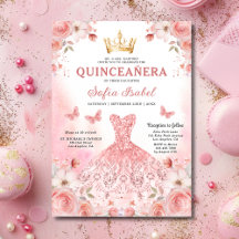 Quinceañera Blush Rosa Rosa Floral Borboleta