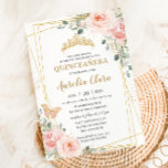 Convites Quinceañera Blush Rosa Rosa Rosa Floral Borboleta<br><div class="desc">Personalize este adorável convite da quinceañera com uma redação simples e rápida,  basta pressionar o botão personalizá-lo para reorganizar e formatar o estilo e a colocação do texto. Itens correspondentes disponíveis no repositório! c) O Feliz Cat Studio</div>