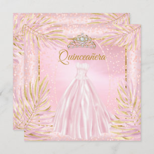 Convites Quinceanera Blush Rosa Tiara Festa de aniversário