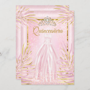 Convites Quinceanera Blush Rosa Tiara Festa de aniversário 