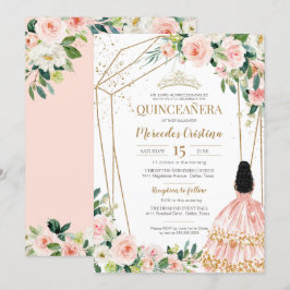 Convites Quinceanera Blush Rosas Rosa e Dourada, Moça I