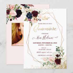 Convites Quinceañera, Blush Watercolor Flowers Princesa