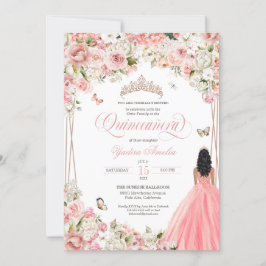 Convites Quinceanera Blush White Floral Rosa E Borboleta
