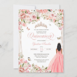 Convites Quinceanera Blush White Floral Rosa E Borboleta