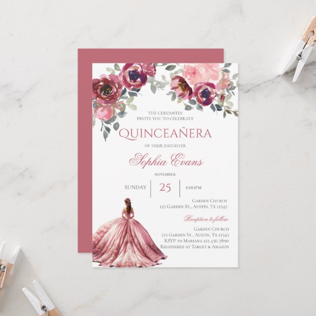 Convites Quinceanera Boho (Frente/Verso In Situ)