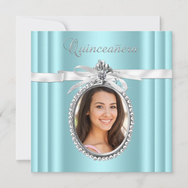 Convites Quinceanera bonito com Azul Teal (Frente)