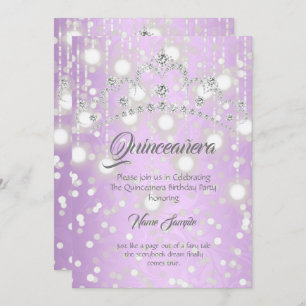 Convites Quinceanera Bonito Prata Roxa Diamante Tiara