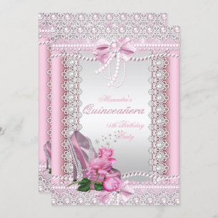 Convites Quinceanera Bonito Rosa Branca Rosa Alta Altura