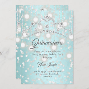 Convites Quinceanera Bonito Teal Silver Diamond Tiara