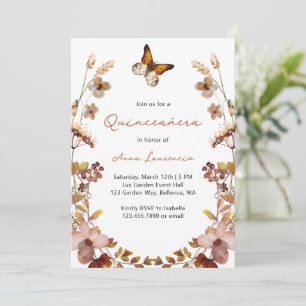 Convites Quinceanera Borboleta Flor Silvestre Aquarela Rúst