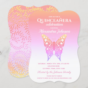 Convites Quinceanera Borboleta Rosa Aniversário de 15 anos