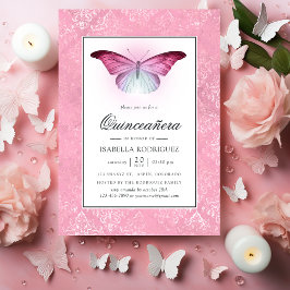 Convites Quinceañera - Borboleta Rosa Brilhante