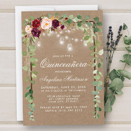 Convites Quinceanera Botânica Madeira Floral Kraft