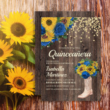 Quinceañera Botas de Girassol Rústico Rosas Azuis