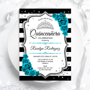 Convites Quinceanera Branca de Prata Teal