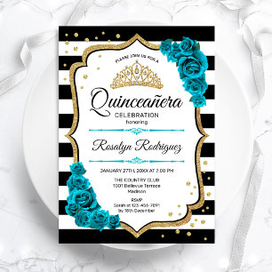 Convites Quinceanera Branca Dourada Teal