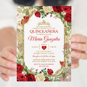 Convites Quinceañera Bright Red & Dourada Borboleta