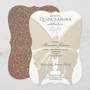 Convites Quinceanera Brilho Borboleta Dourada Aniversário d
